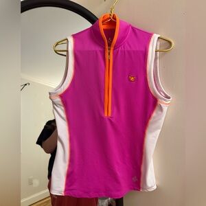 Jofit Women Medium Sleeveless Quarter Zip Golf Top Pink Orange Athletic